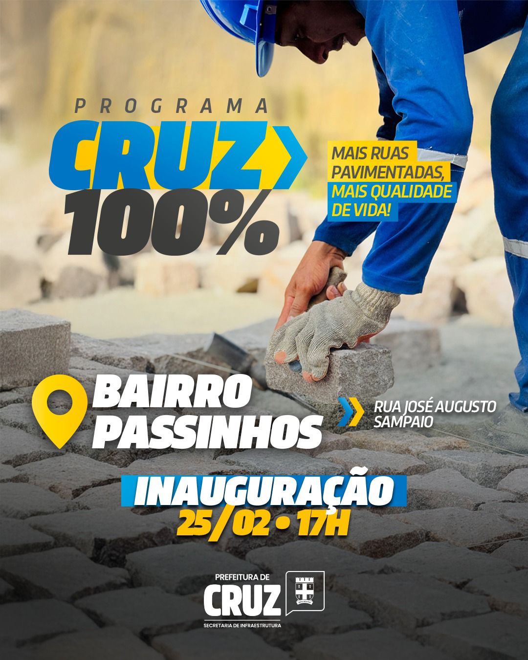 Prefeitura de Cruz inaugura pavimentação da Rua José Augusto Sampaio nesta quarta (25)