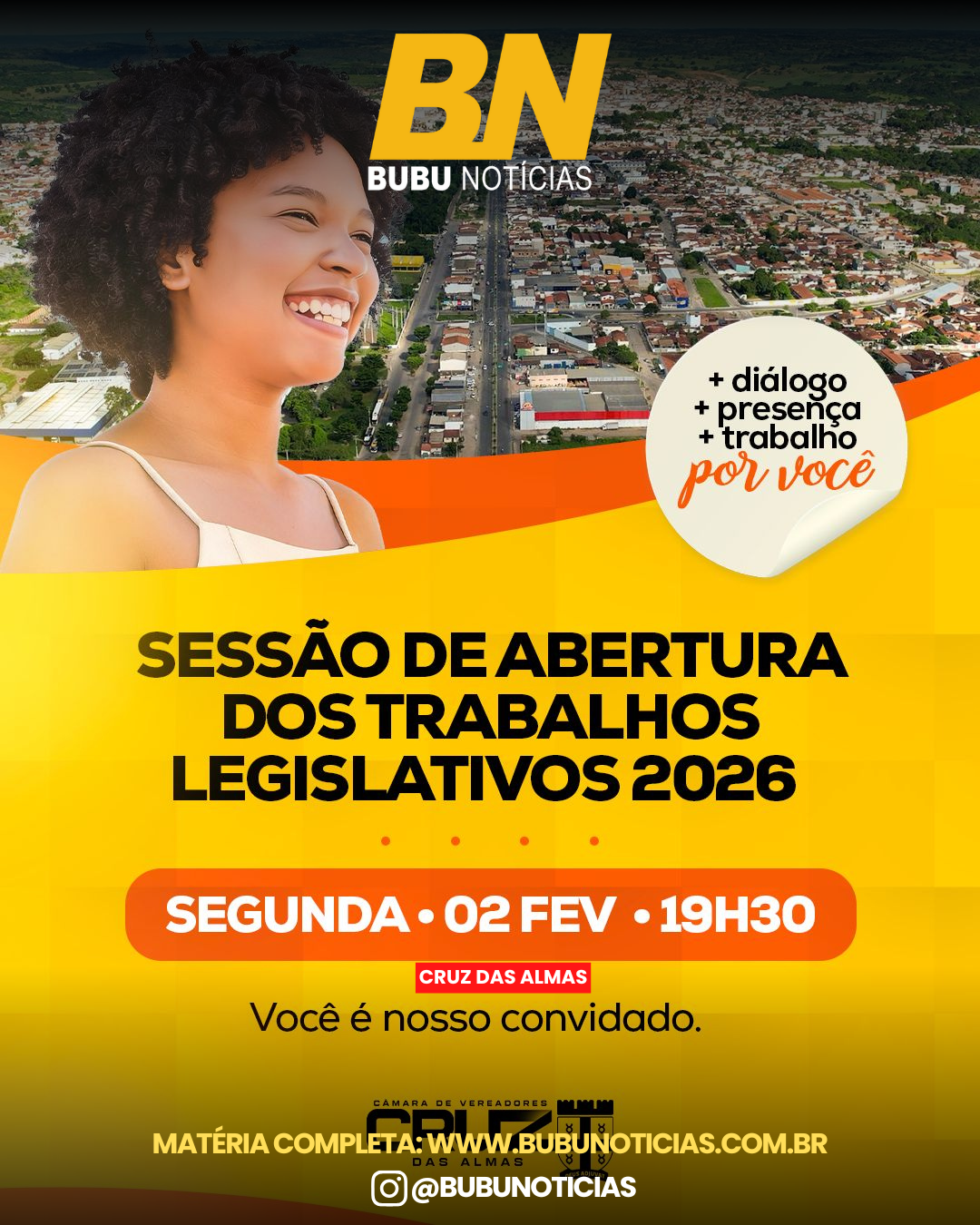 Câmara de Vereadores de Cruz das Almas realiza hoje a Sessão Solene de Abertura dos Trabalhos Legislativos de 2026.