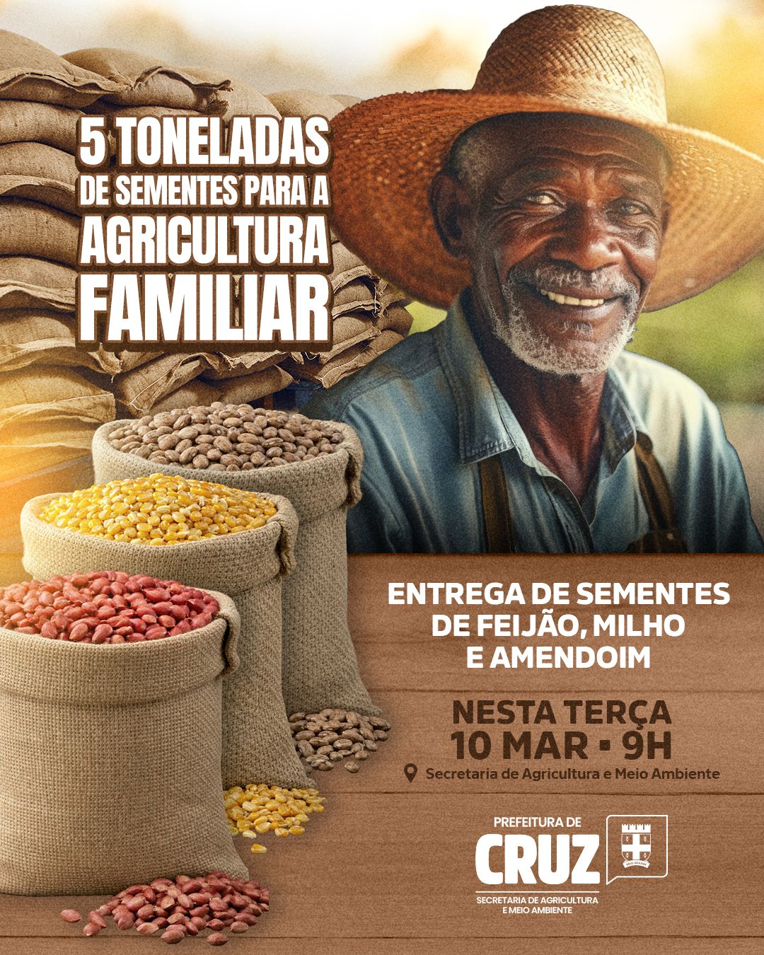 Prefeitura entrega 5 toneladas de sementes para agricultores familiares na próxima terça-feira (10)