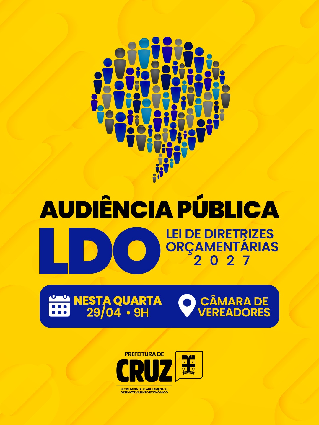 Prefeitura de Cruz realiza audiência pública da LDO 2027 na próxima quarta-feira (29)