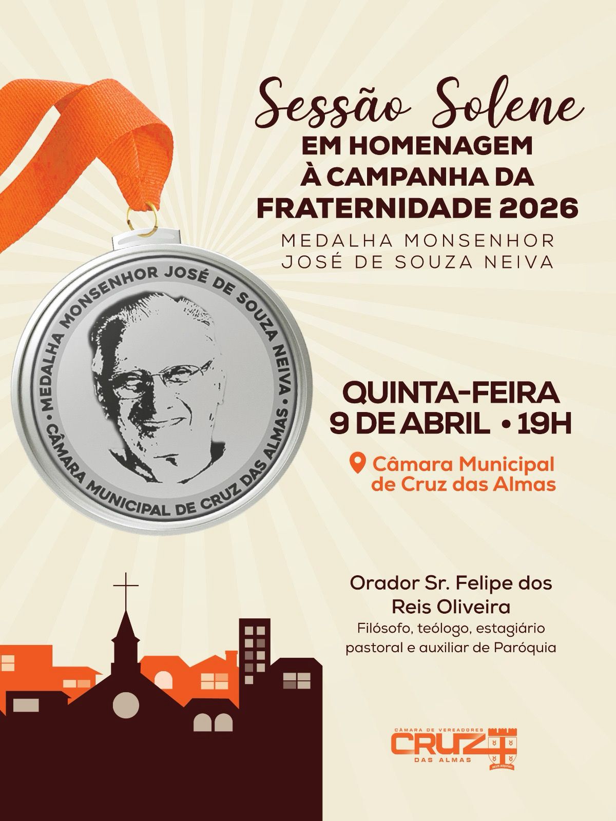 Câmara de Cruz das Almas realizará Sessão Solene em homenagem à Campanha da Fraternidade 2026
