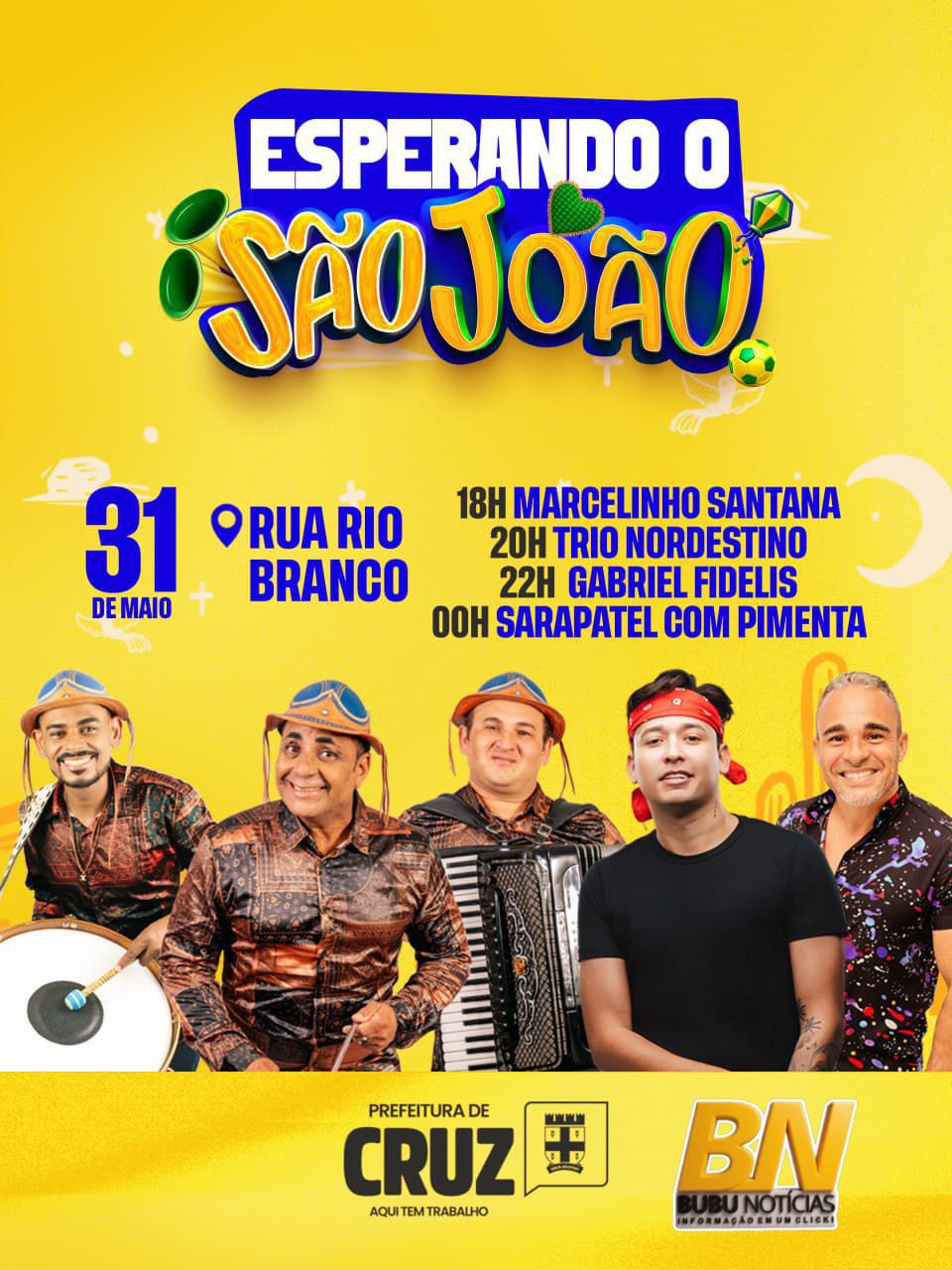 Confira as atrações do Esperando o São João; festa acontece dia 31 na Rua Rio Branco