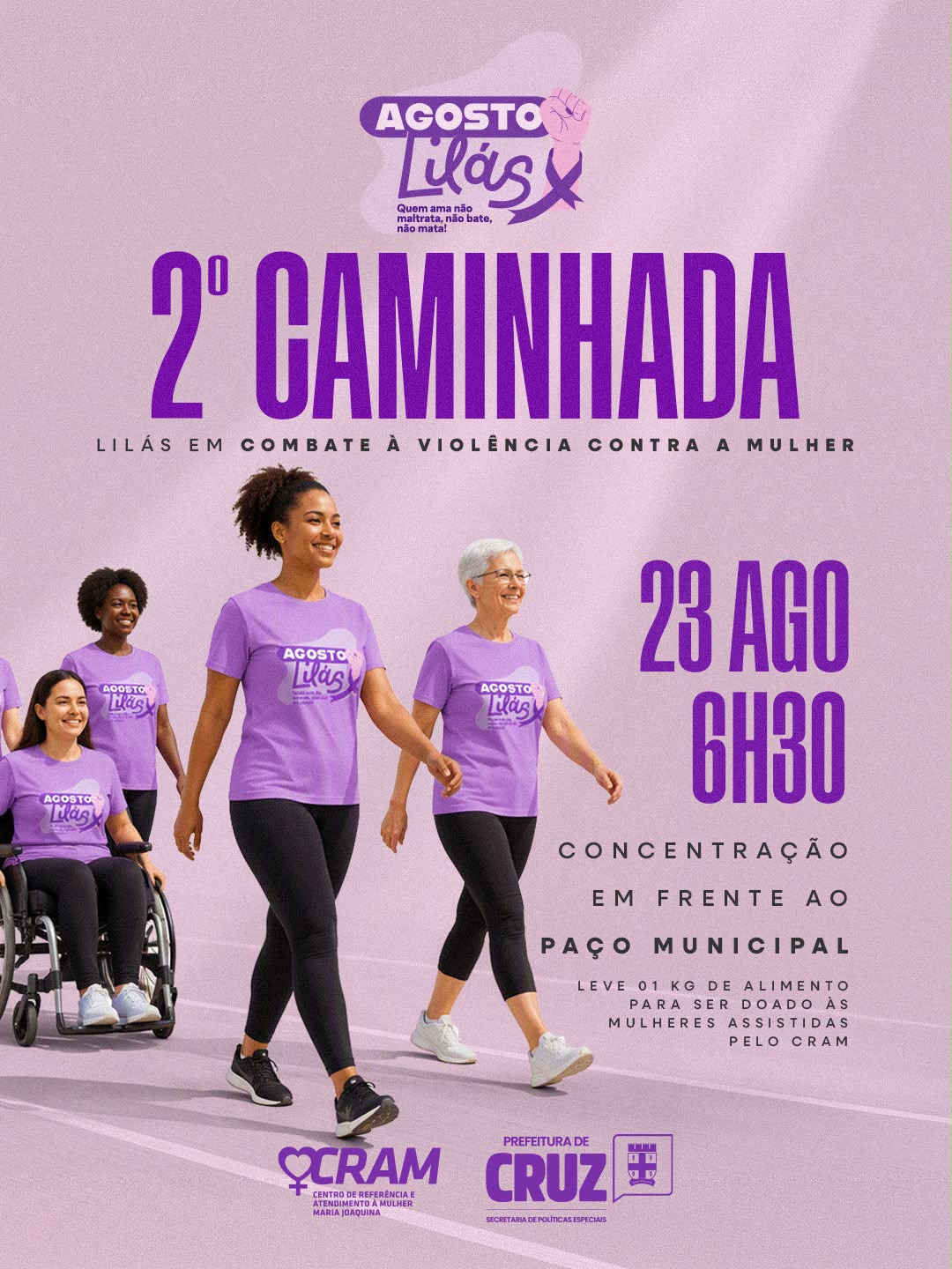 2ª Caminhada Lilás mobiliza Cruz das Almas pelo enfrentamento à violência contra a mulher neste domingo (23)