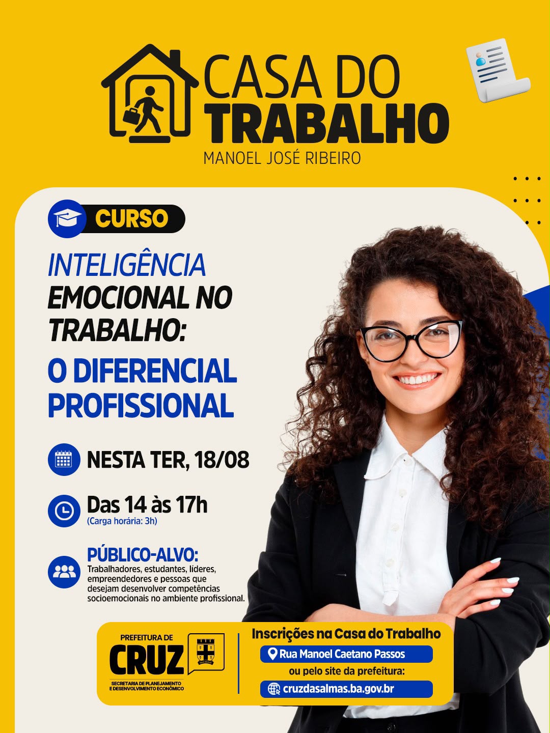 Casa do Trabalho oferece curso gratuito de Inteligência Emocional no Trabalho nesta terça-feira (18)