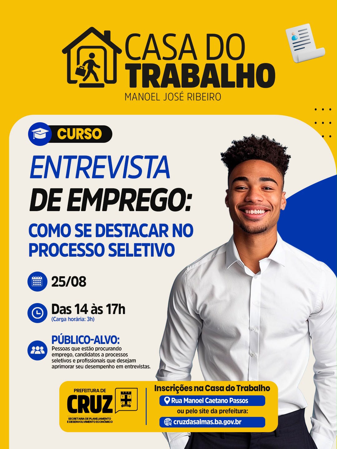 Casa do Trabalho oferece curso gratuito para preparar candidatos para entrevistas de emprego